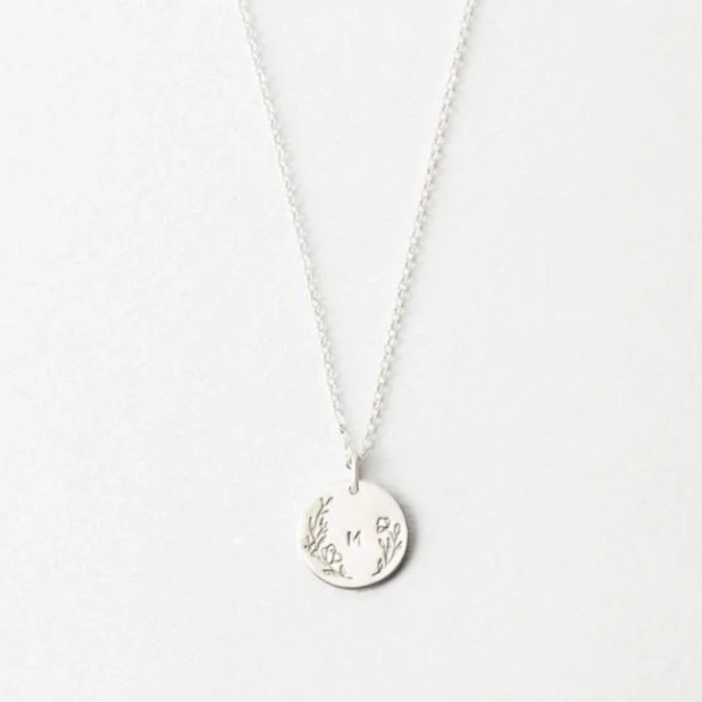 Floral Letter M Initial Dainty Silver/Gold Floral Engraved Boho/Indie Necklace - Picture 7 of 16
